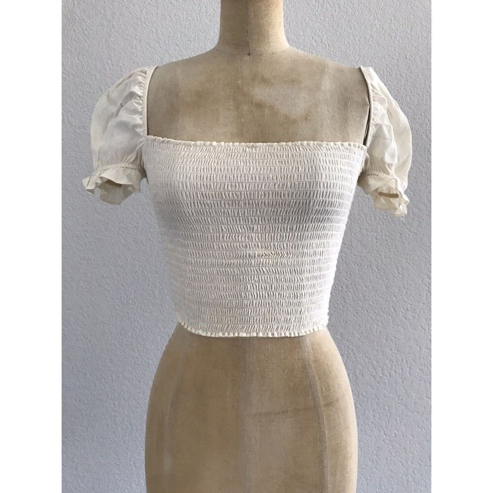 Reformation Cream Neutral Square Neck Cropped Retro Cottage Core Top Womens XS